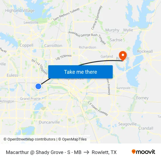 Macarthur @ Shady Grove - S - MB to Rowlett, TX map