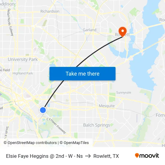 Elsie Faye Heggins @ 2nd - W - Ns to Rowlett, TX map