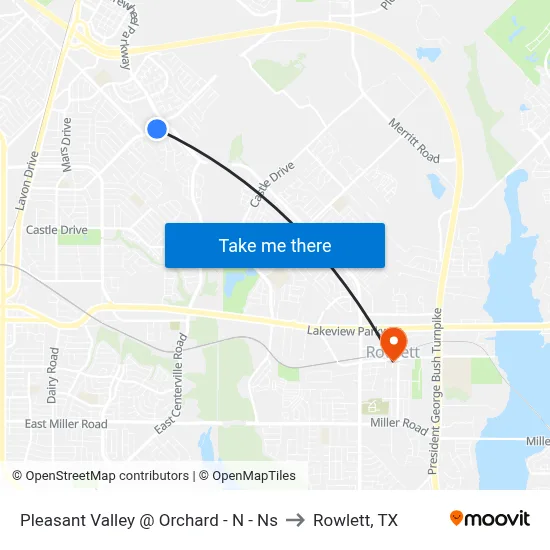 Pleasant Valley @ Orchard - N - Ns to Rowlett, TX map