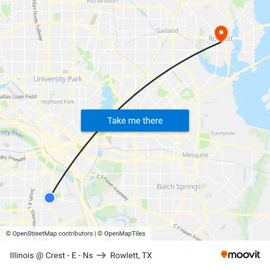 Illinois @ Crest - E - Ns to Rowlett, TX map