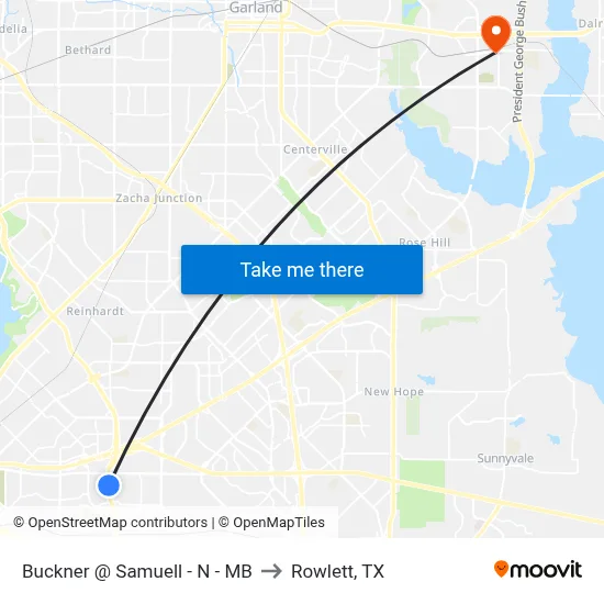 Buckner @ Samuell - N - MB to Rowlett, TX map