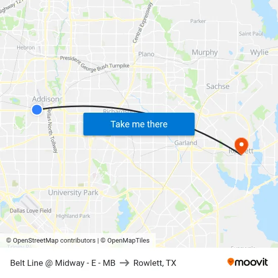 Belt Line @ Midway - E - MB to Rowlett, TX map