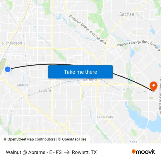 Walnut @ Abrams - E - FS to Rowlett, TX map