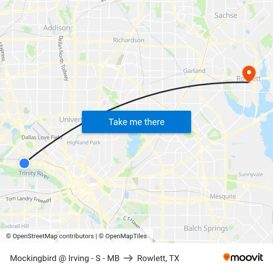 Mockingbird @ Irving - S - MB to Rowlett, TX map