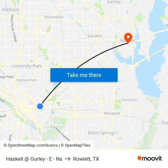 Haskell @ Gurley - E - Ns to Rowlett, TX map