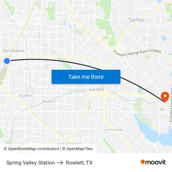 Spring Valley Station to Rowlett, TX map