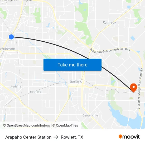 Arapaho Center Station to Rowlett, TX map