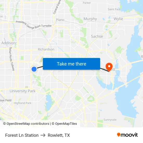 Forest Ln Station to Rowlett, TX map