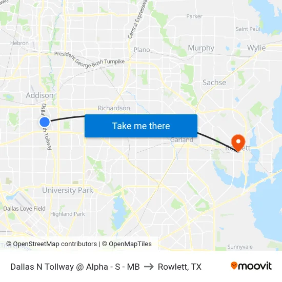 Dallas N Tollway @ Alpha - S - MB to Rowlett, TX map