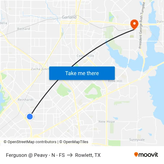 Ferguson @ Peavy - N - FS to Rowlett, TX map