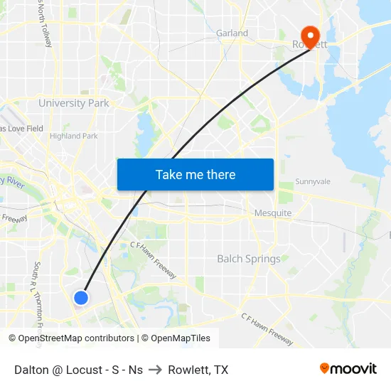 Dalton @ Locust - S - Ns to Rowlett, TX map