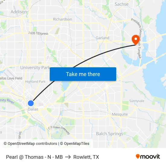 Pearl @ Thomas - N - MB to Rowlett, TX map