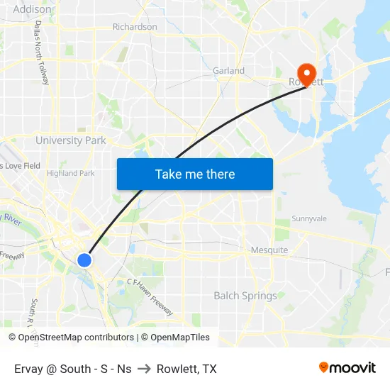 Ervay @ South - S - Ns to Rowlett, TX map
