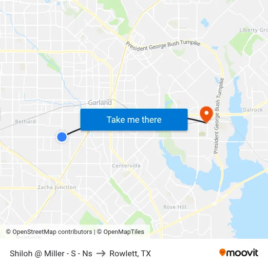 Shiloh @ Miller - S - Ns to Rowlett, TX map