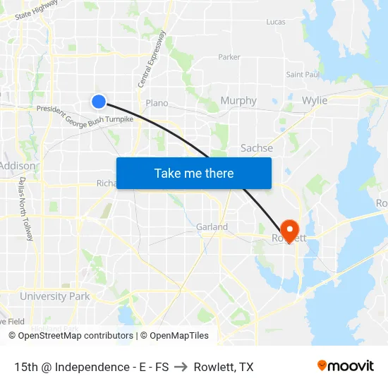 15th @ Independence - E - FS to Rowlett, TX map
