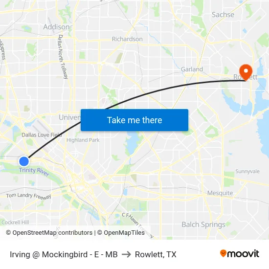 Irving @ Mockingbird - E - MB to Rowlett, TX map