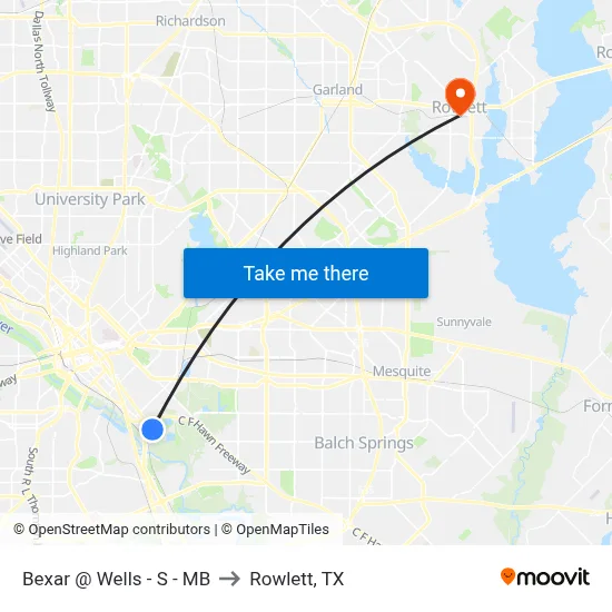 Bexar @ Wells - S - MB to Rowlett, TX map