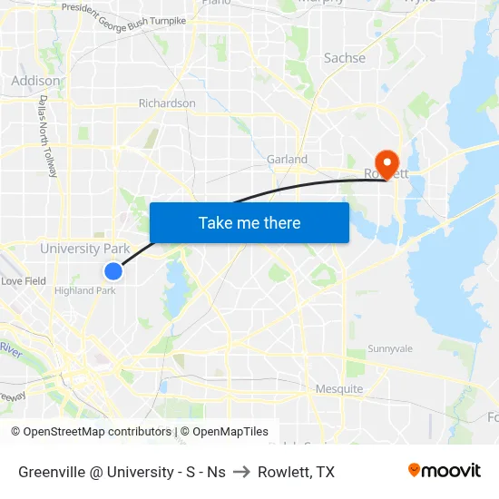 Greenville @ University - S - Ns to Rowlett, TX map