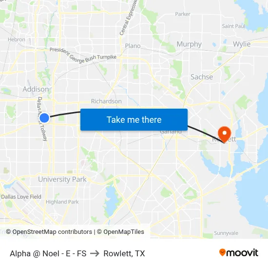 Alpha @ Noel - E - FS to Rowlett, TX map