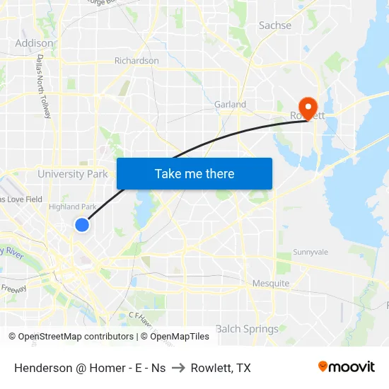 Henderson @ Homer - E - Ns to Rowlett, TX map