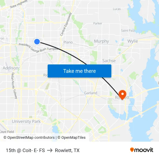 15th @ Coit- E- FS to Rowlett, TX map