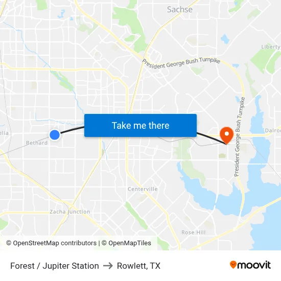 Forest / Jupiter Station to Rowlett, TX map
