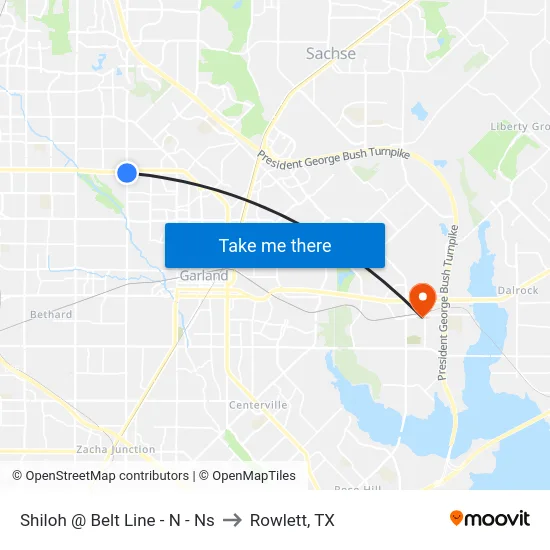 Shiloh @ Belt Line - N - Ns to Rowlett, TX map
