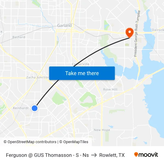 Ferguson @ GUS Thomasson - S - Ns to Rowlett, TX map