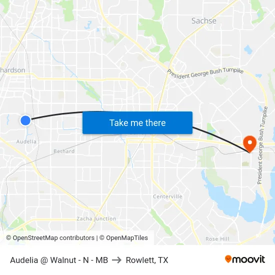 Audelia @ Walnut - N - MB to Rowlett, TX map