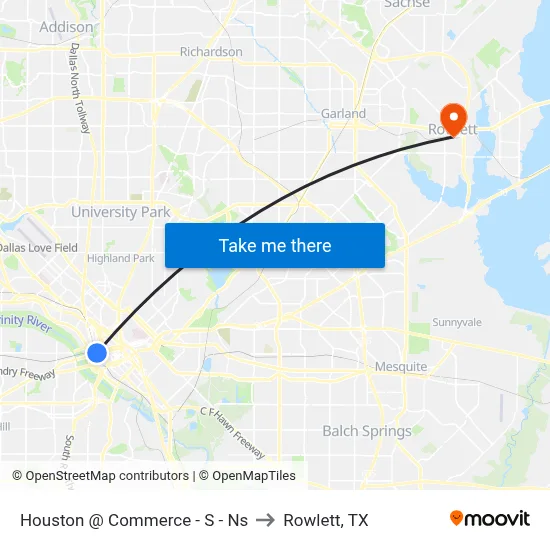 Houston @ Commerce - S - Ns to Rowlett, TX map