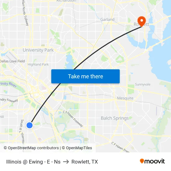 Illinois @ Ewing - E - Ns to Rowlett, TX map