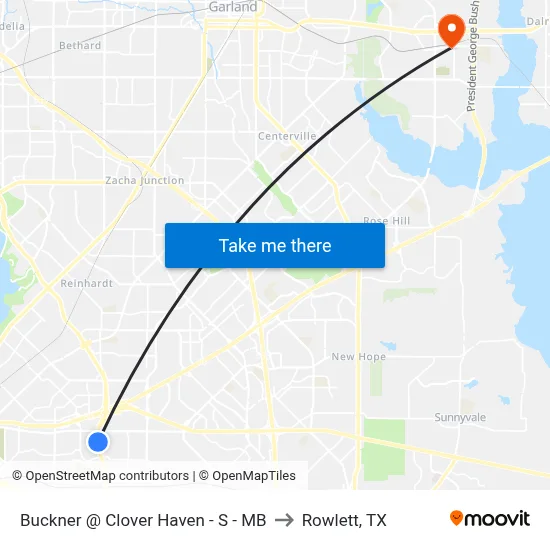 Buckner @ Clover Haven - S - MB to Rowlett, TX map