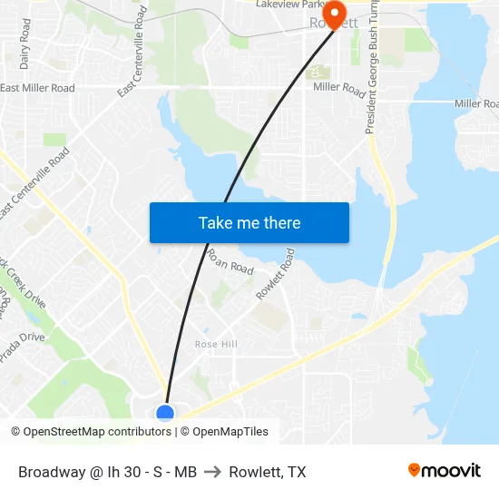 Broadway @ Ih 30 - S - MB to Rowlett, TX map