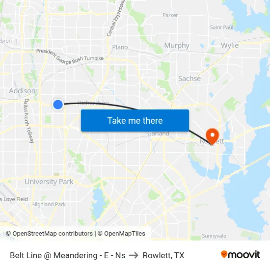 Belt Line @ Meandering - E - Ns to Rowlett, TX map