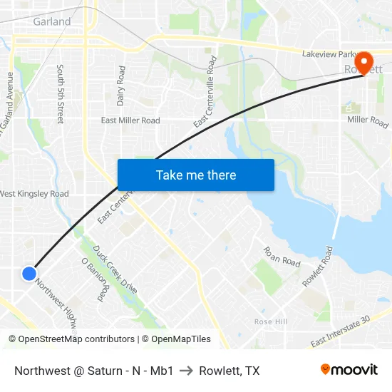Northwest @ Saturn - N - Mb1 to Rowlett, TX map
