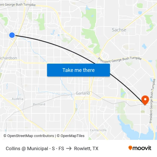 Collins @ Municipal - S - FS to Rowlett, TX map