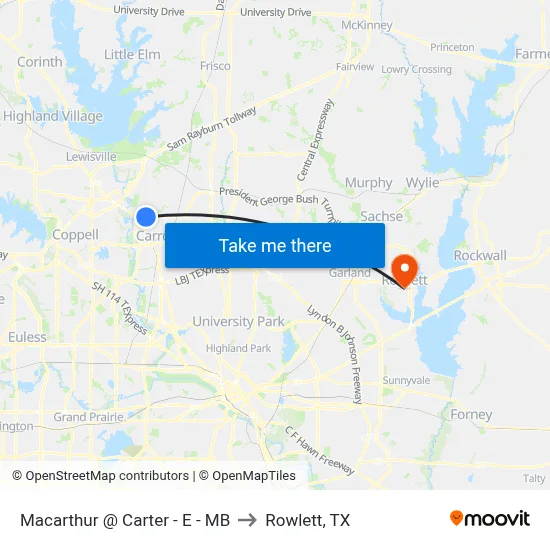 Macarthur @ Carter - E - MB to Rowlett, TX map