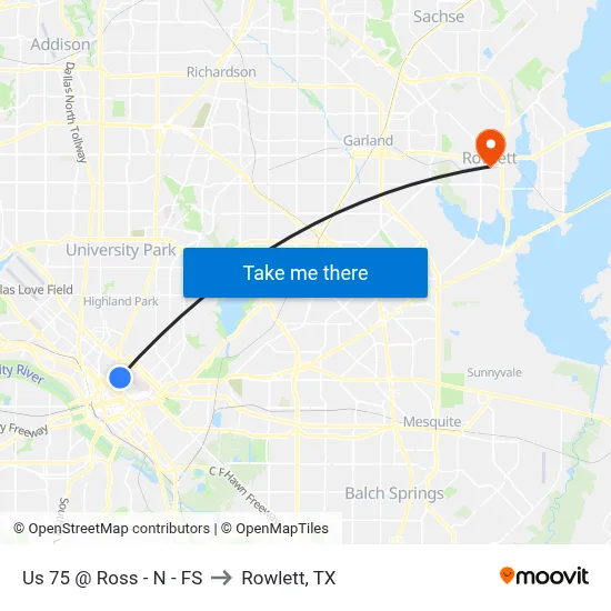 Us 75 @ Ross - N - FS to Rowlett, TX map
