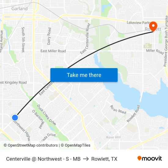Centerville @ Northwest - S - MB to Rowlett, TX map
