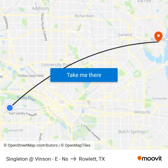 Singleton @ Vinson - E - Ns to Rowlett, TX map