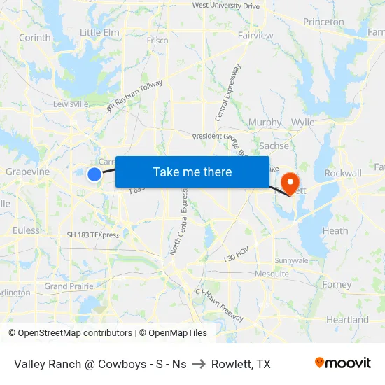 Valley Ranch @ Cowboys - S - Ns to Rowlett, TX map