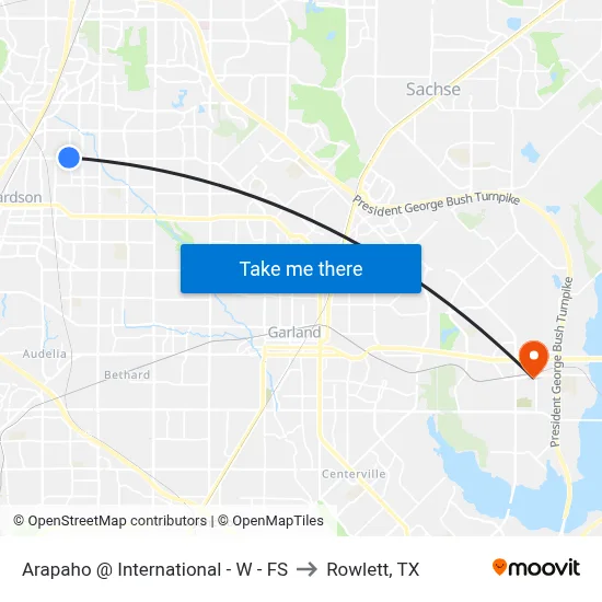 Arapaho @ International - W - FS to Rowlett, TX map