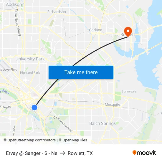 Ervay @ Sanger - S - Ns to Rowlett, TX map