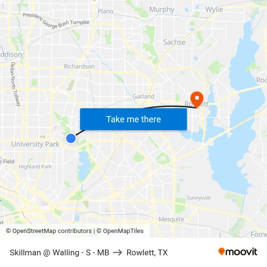 Skillman @ Walling - S - MB to Rowlett, TX map