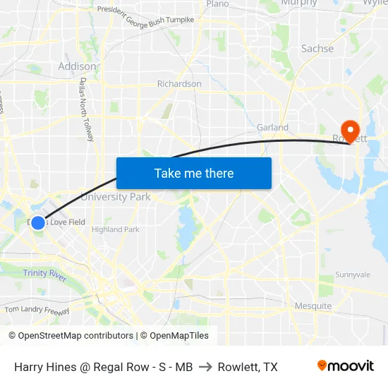 Harry Hines @ Regal Row - S - MB to Rowlett, TX map