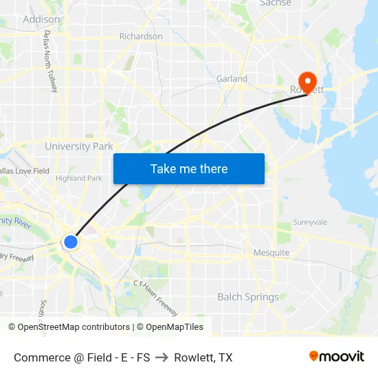 Commerce @ Field - E - FS to Rowlett, TX map