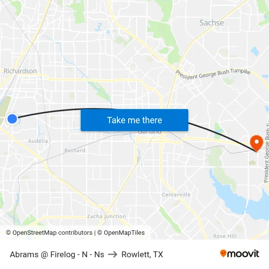 Abrams @ Firelog - N - Ns to Rowlett, TX map