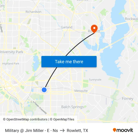 Military @ Jim Miller - E - Ns to Rowlett, TX map