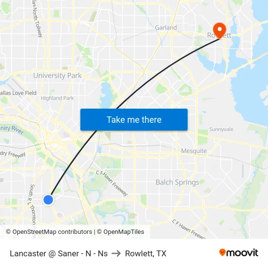 Lancaster @ Saner - N - Ns to Rowlett, TX map