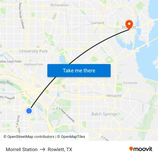 Morrell Station to Rowlett, TX map